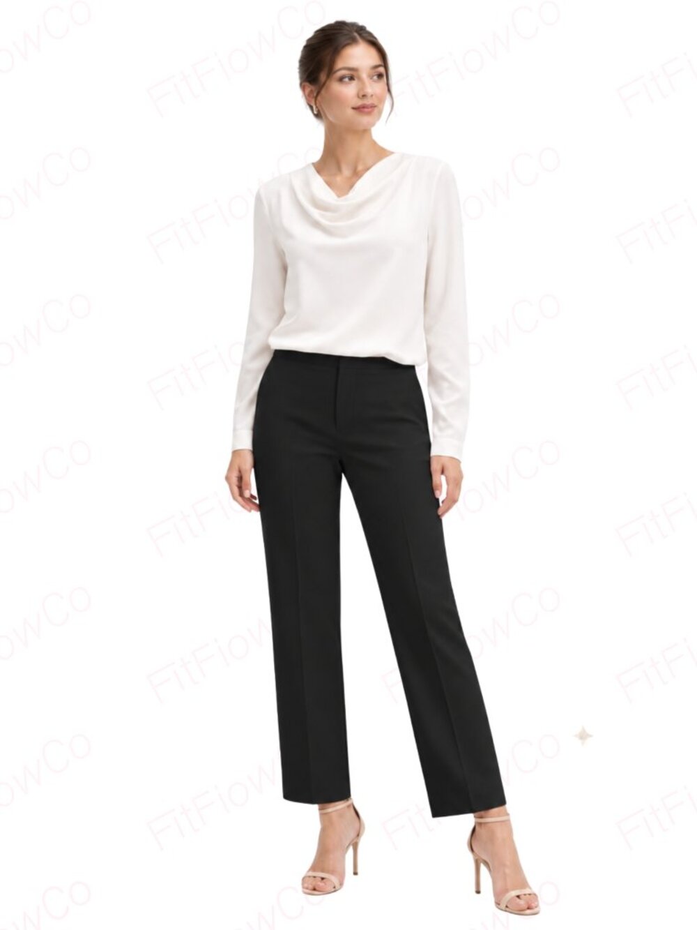 Ann Taylor Ivory Cowl Neck Blouse Women’s Medium Long Sleeve